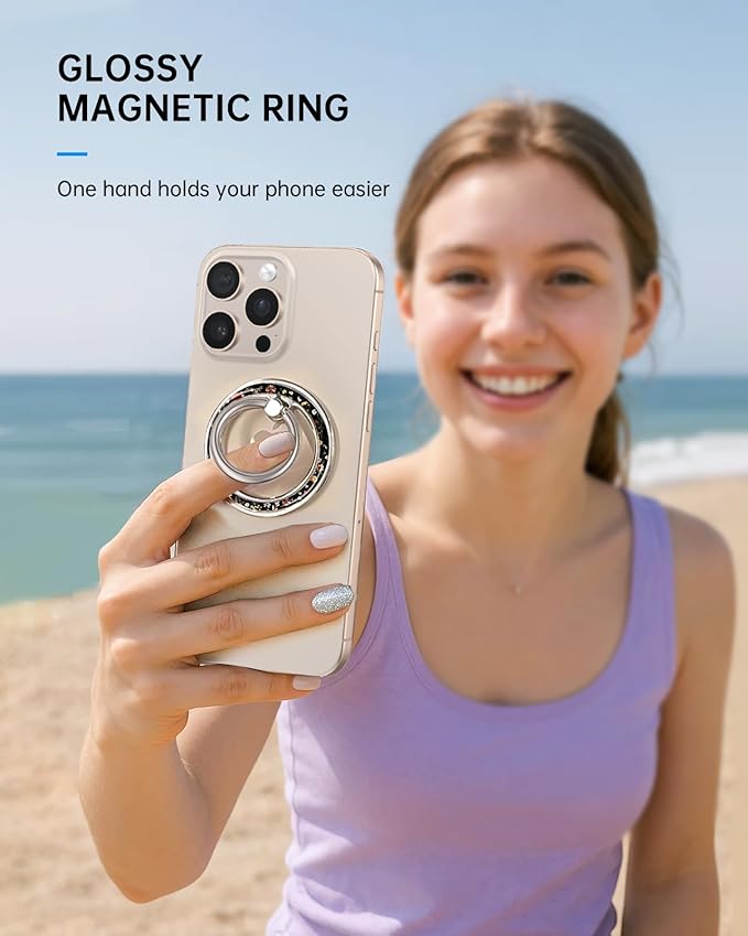 Magnetic Phone Ring Holder Compatible with MagSafe - Cell Phone Grip Magnet Removable Finger Ring Grip Stand Cute Kawaii Design for iPhone 17 Pro Max 16 15 14 13 12 Series Retro Grow Flower