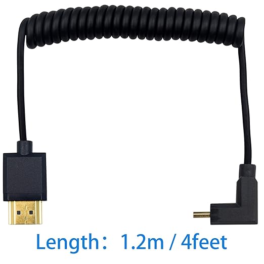Duttek 90 Degree HDMI to Mini HDMI Coiled Cable 1FT-4FT, Ultra-Thin UP Angled HDMI Male to Mini HDMI Male Coiled Cable Support 4K Ultra HD, 1080p, 3D