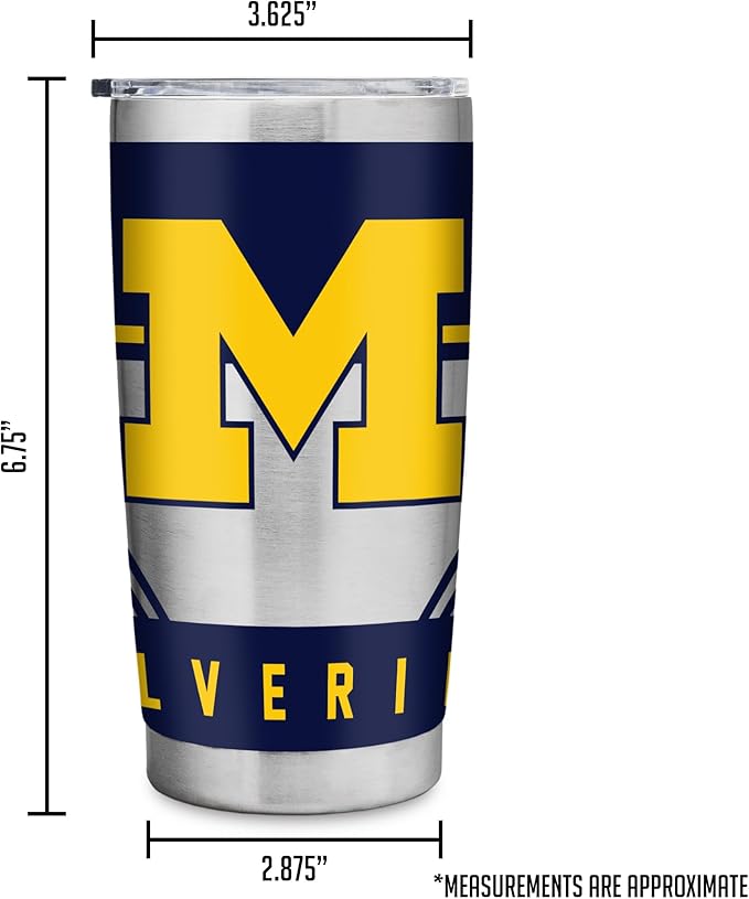 Rico Industries NCAA 20oz Stainless Steel Tumbler with Lid - Great For Coffee, Tea, Water or Cocktails