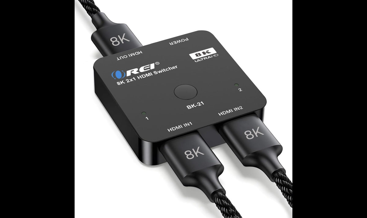 OREI 8K 2-Port HDMI 2.1 Switch, 8K@60Hz, 4K@120Hz, Auto and Manual Switch