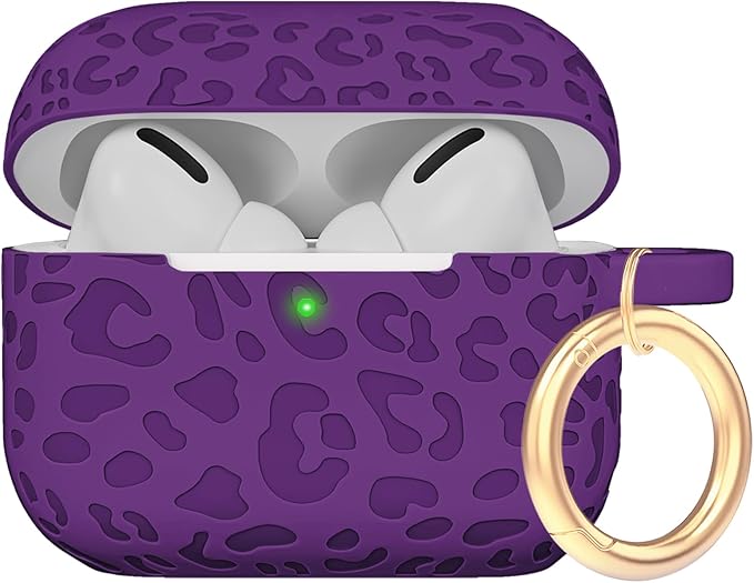 Engraved Leopard Case Compatible with AirPods Pro 2 Case Cover 2022,Soft Silicone Caeving Cover for Women Girls, Deep Purple