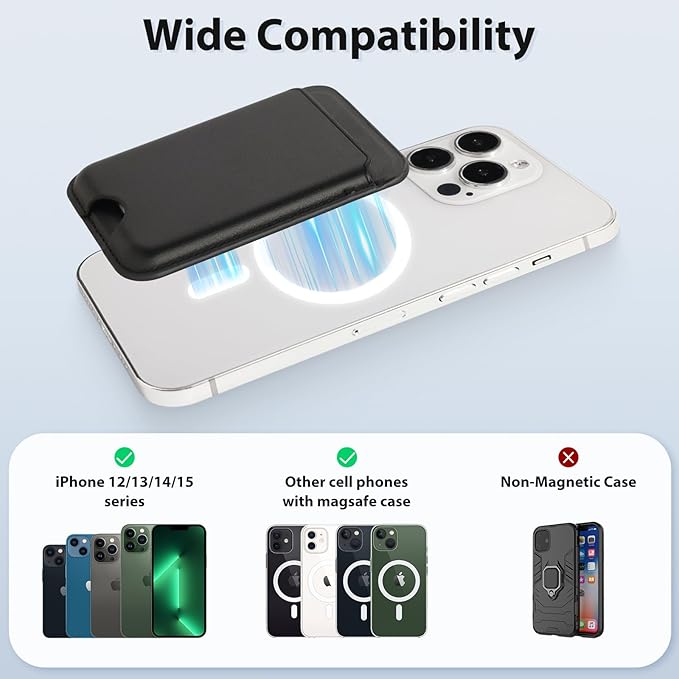 Magnetic Wallet Compatible with Magsafe,2Pack with Mag Safe Card Holder for Apple iPhone 15/14/13/12 Pro/Max/Plus/Case,Vegan Leather RFID Phone Wallet Fits 4 Cards - White+Black