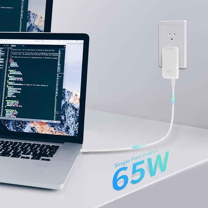65W USB C Charger Block,2-Port Compact Foldable Slim Charger Power Adapter for iPhone 17 Series, Galaxy S25,Pixel 10/9,MacBook Pro/Air, iPad Pro,with 3.28ft 100W E- Mark chip Cable,White