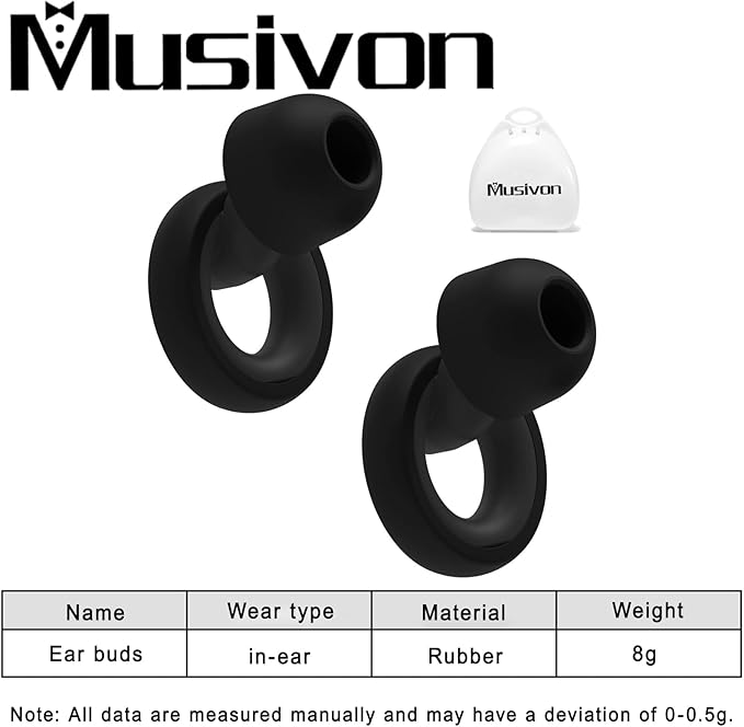 Musivon Ultra-Comfortable Reusable Noise-Cancelling Ear Buds for Sleeping, deep Concentration, Travel, Noise Sensitivity