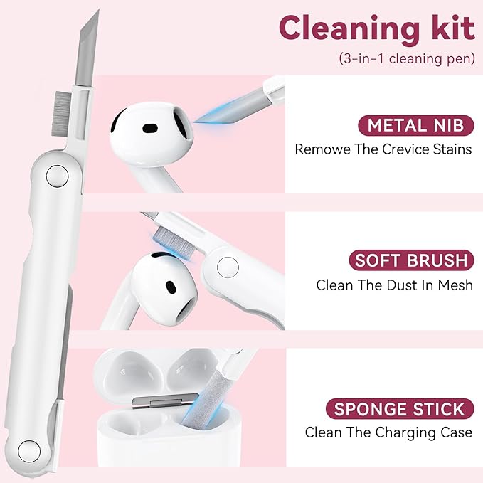 with Safety Lock for Apple AirPods 4 Case,Clear Floral Cute AirPod 4th Generation Case with Phone Stand & Cleaning Kit for Women Girly-Cherry Blossom