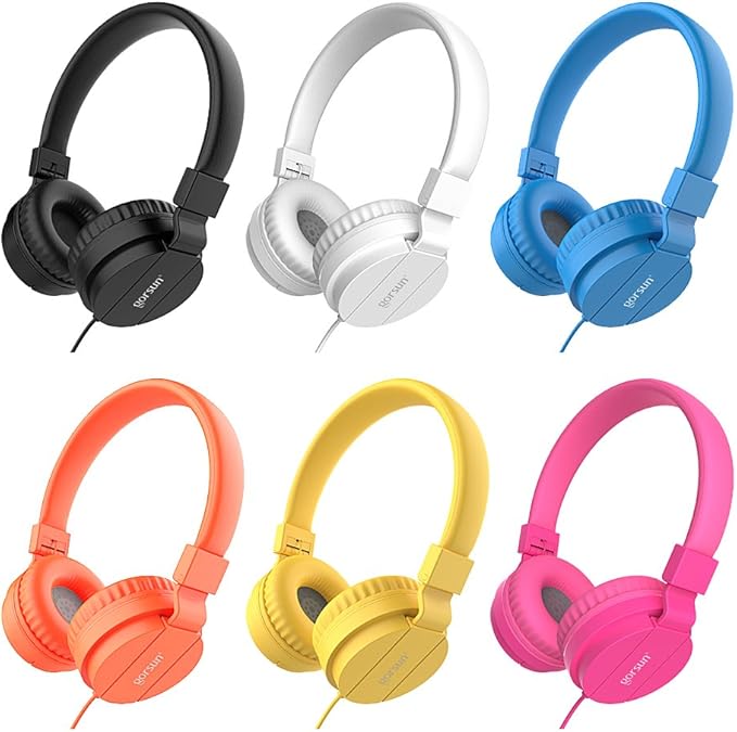 gorsun Kids Headphones, Lightweight Stereo Wired Toddler Headphones,Adjustable Headband Children's Headset for Smartphones Computer Pad Earphones(Orange)