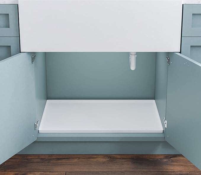 BASIN - Under Sink Mat for Bathroom - The Original Silicone Under Sink Mats for Bathroom Waterproof - Under Sink Tray for Bathroom Waterproof - Under Sink Cover Vanity Liner White 28x19