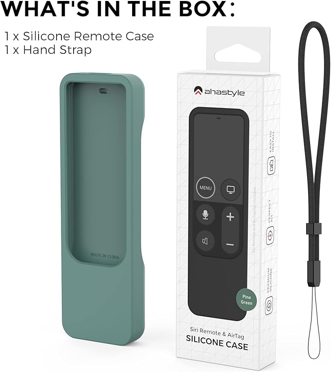 AhaStyle Protective Case for Apple TV Siri Remote with AirTag Holder, Anti-Slip Silicone Cover Compatible with 2016, 2017 Apple TV (Pine Green)