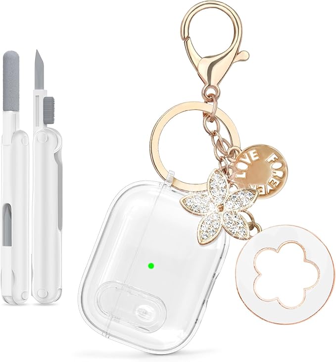 (with Safety Lock) Clear Case for Cute Apple Airpods Pro 3 Cases 2025 Women, VISOOM Soft TPU Air pods Pro3 Gen Cases iPods Pro3 Earbuds Case Bling Keychain & Cleaning Kit for Airpod iPod Pro 3rd Gen