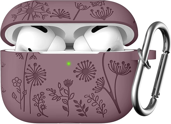 Lerobo Flower Engraved Cover Compatible with Airpods Pro 2 Case USB C, Cute Silicone Skin Cover Full Protective Case for Apple AirPod Pro, Front LED Visible, Smokey Mauve