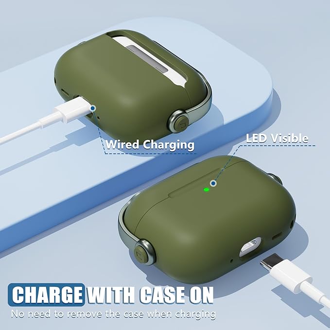 for Airpods Pro 3 Case,Safety Lock Cases for Apple Airpod Pro 3 (2025) with Cleaner Kit, Drop Protection Air pods Pro3 Case Cover for Men for Women with Keychain,Army Green