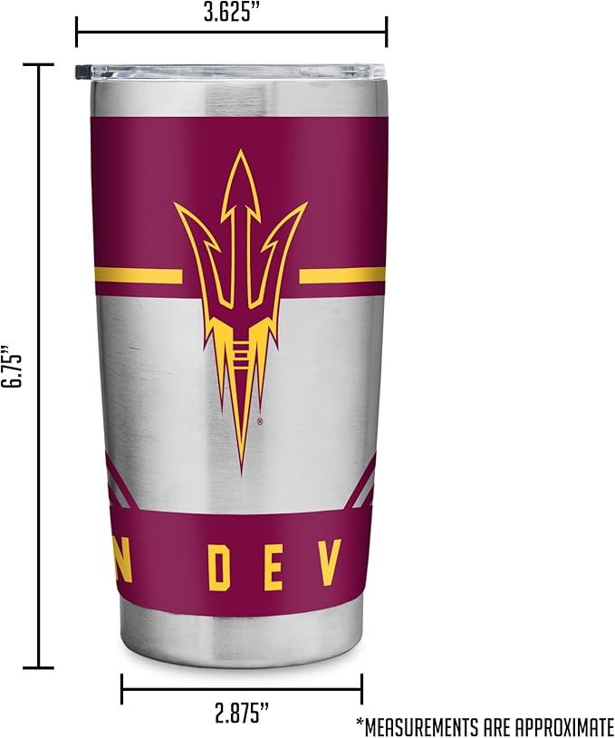 Rico Industries NCAA 20oz Stainless Steel Tumbler with Lid - Great For Coffee, Tea, Water or Cocktails