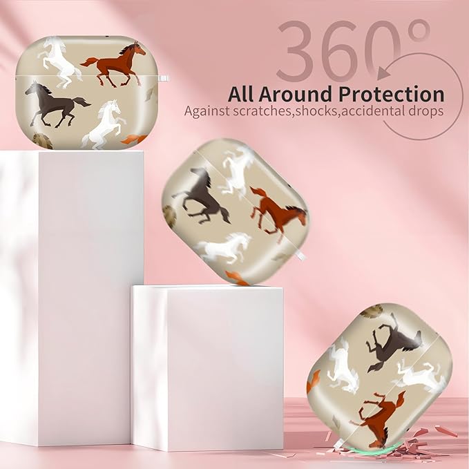 AirPod Pro 3 (2025) Case Cover for Women, Cute Shockproof TPU Protective Case with Gold Round Buckle, Anti-Drop Design Cute Horse