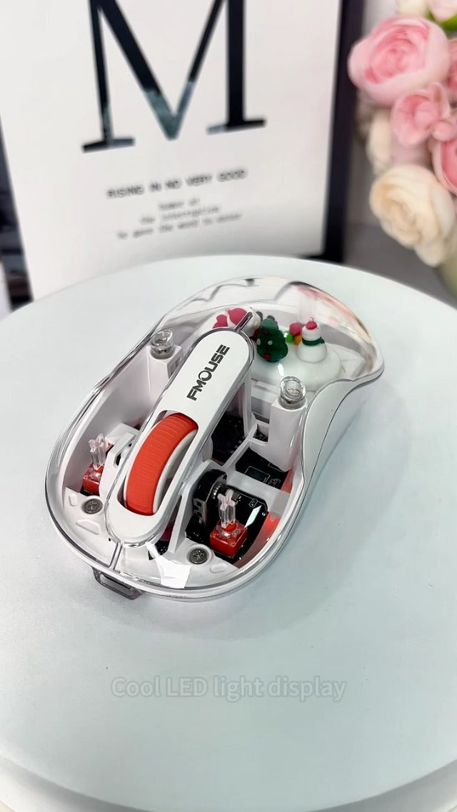 FMOUSE Transparent Wireless Mouse, Tri-Mode Bluetooth & 2.4GHz, Cream