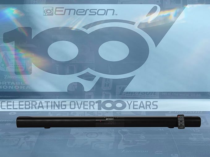 Emerson EHS-2004 42-Inch Bluetooth Soundbar with Built-in Subwoofer, 2.1 Channel Audio, USB/AUX Inputs, FM Radio, Wall Mountable, Remote Control, and Digital LED Display