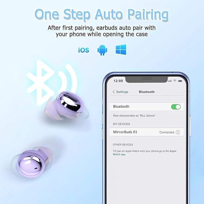 Side Sleeper Earbuds, Mini Earbuds for Sleeping, Invisible Wireless Headphones, Fast Charging Case, No Beep & Comfortable to Sleeping (Purple)