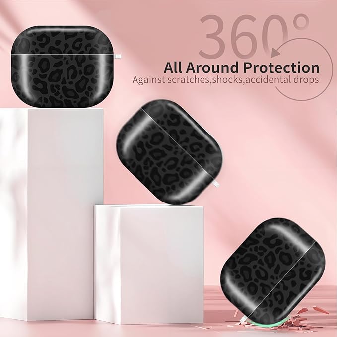 Compatible with AirPods Pro 3 (2025) Case, Airpod Pro 3 Protective Cover with Cute Golden Keychain for Girls & Women (Cute Black Leopard)