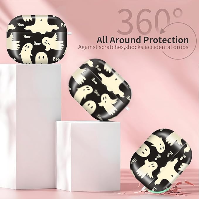 AirPod Pro 3 (2025) Case Cover for Women, Cute Shockproof TPU Protective Case with Gold Round Buckle, Anti-Drop Design Cute Ghost