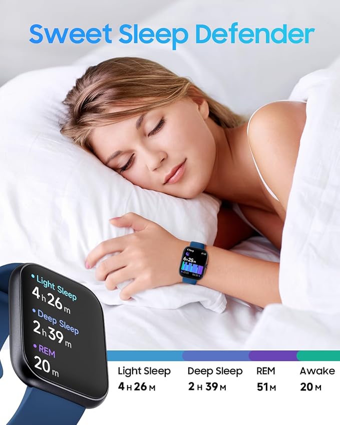 TOOBUR Smart Watch for Men Women, Alexa Built-in, Answer/Make Calls, 1.91" HD Screen Fitness Watch, IP68 Waterproof, 100 Sports, Heart Rate Monitor, Sleep Tracker, Compatible Android iOS, Blue
