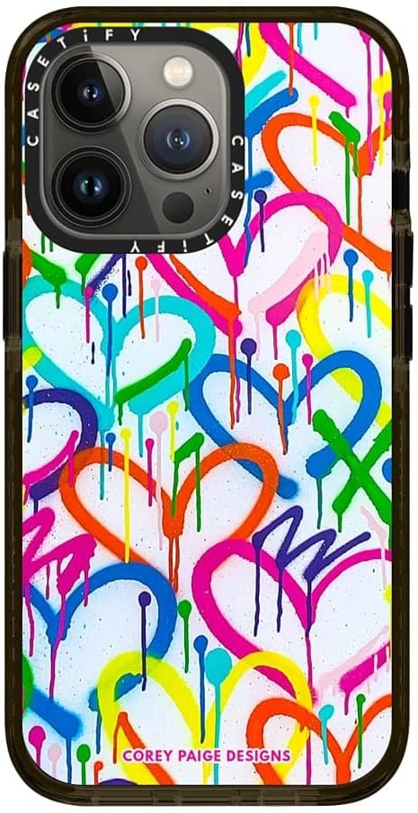 CASETiFY Impact Case for iPhone 13 Pro - Rainbow Graffiti Hearts by Corey Paige Designs - Clear Black