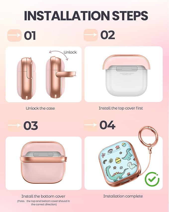 Coralogo for AirPods 2/1 Case with Safety Lock - Cute Cartoon for AirPods 1st/2nd Generation for Women Girls Fashion Stylish Dinosaur Pattern Design Kawaii Girly Girlish Hard Protective Cover