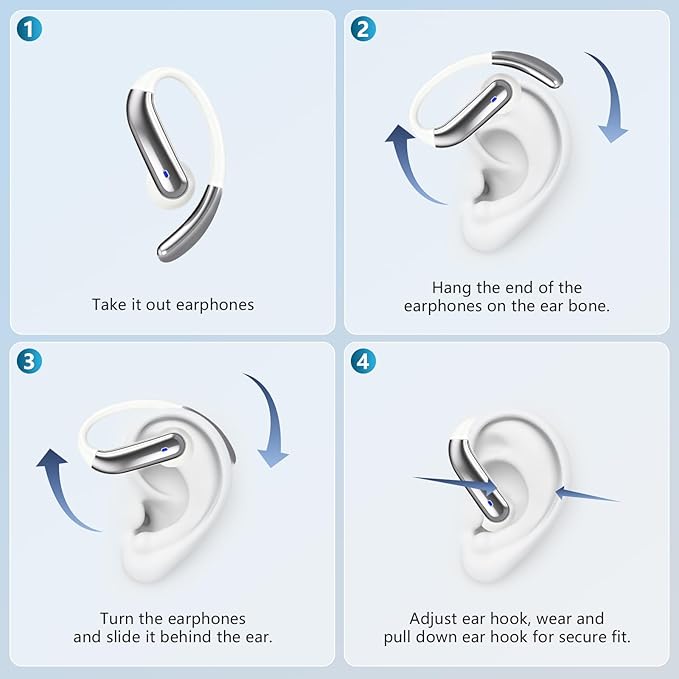 Open Ear Clip Wireless Earbuds Bone Conduction Headphones, Bluetooth 5.4, Open Ear Design, Built-in Mic, IPX7 Waterproof, LED Display Charging Case,Ear Hooks Ear Buds,Design for Running Walking