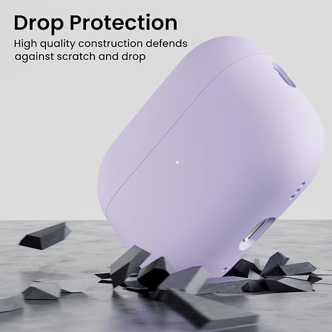 ORNARTO Compatible with AirPods Pro 2 Case 2022, Full Protective Hybrid Silicone for AirPods Pro 2nd Generation Case, Front LED Visible Skin Cover-Pastel Lilac