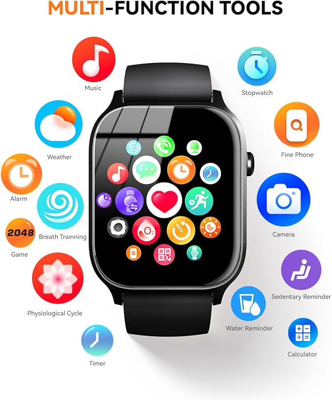 Smart Watches for Women Men, Fitness Tracker Watch with 110 Sports Modes, Step Counter/Sleep Monitor/Pedometer, IP68 Waterproof, Bluetooth Call & Music Control Smartwatch for iPhone/Android,Black