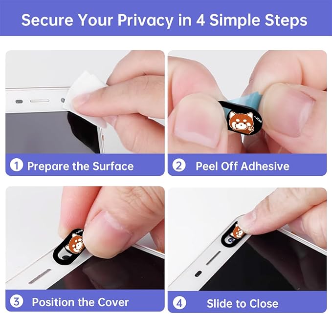 Webcam Cover Slide, Red Panda Camera Blocker 0.028in Ultra-Thin Laptop Camera Cover for MacBook iMac iPhone iPad Tablet Smartphone – Privacy Protector, Strong Adhesive (3 Pack)