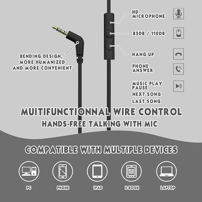 Headphone Kids Volume Limited 85/94dB Wired Over-Ear/On-Earr Foldable Headset with Inline Cable Aux 3.5mm Cord Mic for Toddler Boy Girl Child Back to School Study Pad Tablet Black