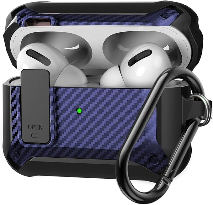 for Airpods Pro 2/1 Gen Case Cover with Lock (2019/2022/2023), Rugged Locking Case for Airpod Pro 2nd/1st Generation Shockproof Armor Protective Skin for Apple iPod Pro-Black/Blue
