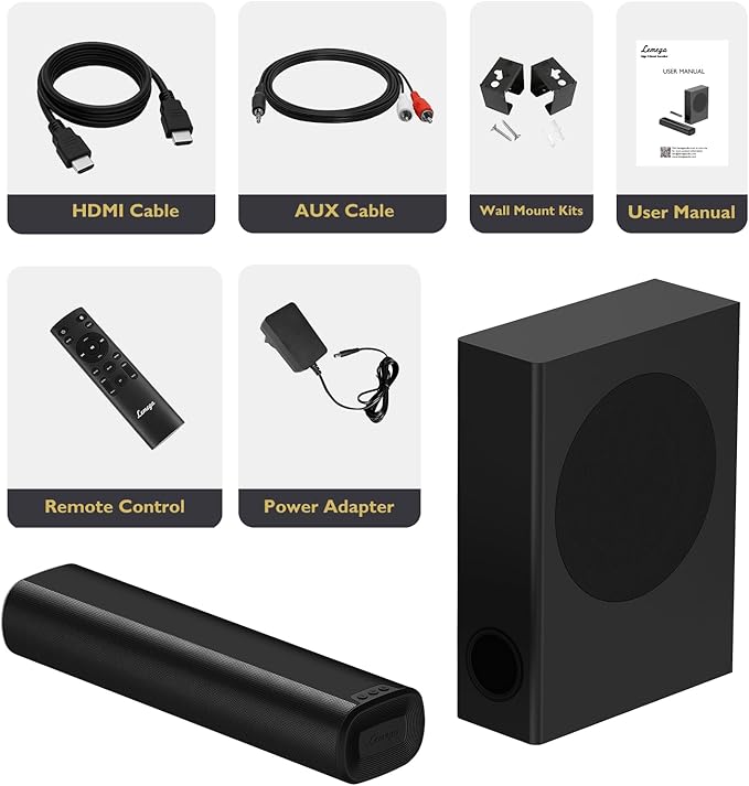 LEMEGA Edge X Boost 2.1 Soundbar with Subwoofer - 100W Total Power, HDMI ARC, Optical, AUX, USB, Bluetooth Streaming, Long‑Throw Subwoofer, Wall‑Mountable Home Cinema for TV