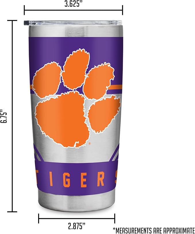 Rico Industries NCAA 20oz Stainless Steel Tumbler with Lid - Great For Coffee, Tea, Water or Cocktails