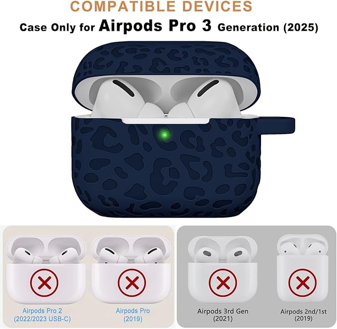 Case Compatible with AirPods Pro 3 Generation 2025 Cover with Keychain, Gawnock Engraved Leopard Skin Soft Cover for AirPods Pro 3 Case Full Protection,Front LED Visible, Blue