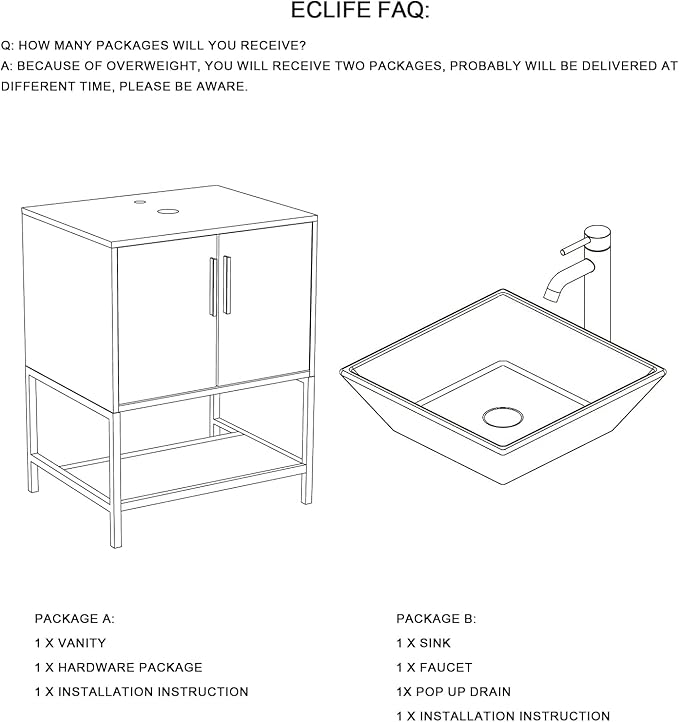 eclife 24" Bathroom Vanity Sink Combo Modern Metal Stand Cabinet W/Bottom Shelf White Square Vessel Sink & Water Save Faucet & Pop Up Drain, Oak (A07)