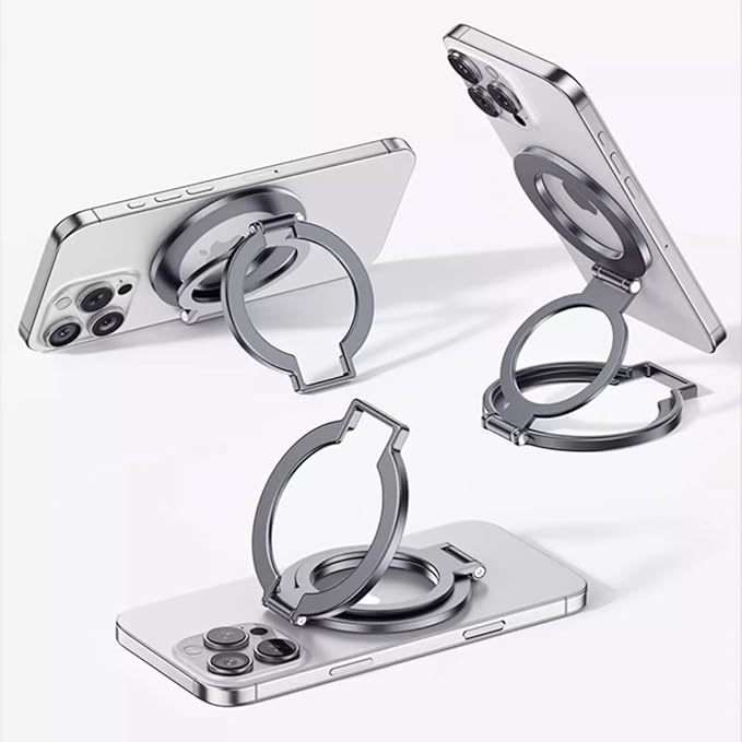 Magnetic Phone Ring Holder, Foldable 2 in 1 Ring and Kickstand Adjustable Phone Stand for Desk, Portable Cellphone Grip for iPhone 16/15/14/13/12 Series and Other Phones
