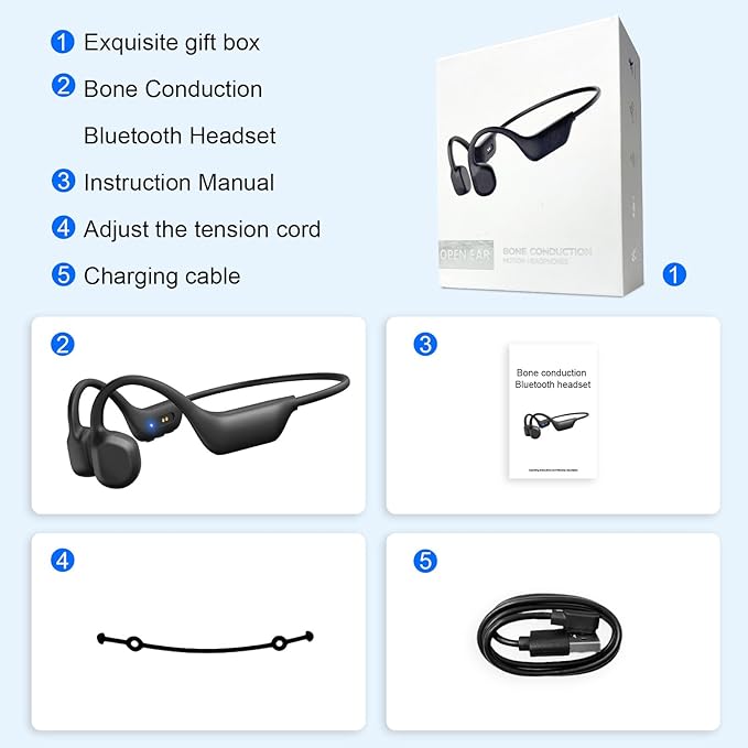 Bone Conduction Headphones 2026 New Model Bluetooth 6.0 Open-Ear Design 10-Hour Battery Life IPX5 Waterproof Sports Headphones with Microphone Ideal for Running, Cycling, Gym Use (Black)