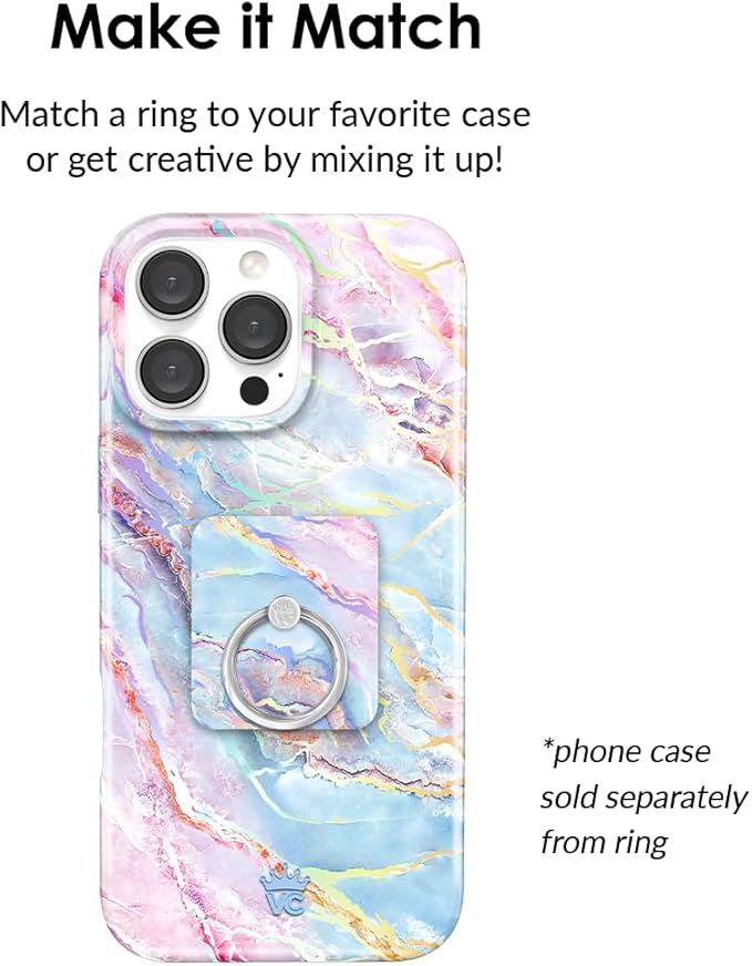 Velvet Caviar Cell Phone Ring Holder - Finger Ring & Stand - Improves Phone Grip Compatible with iPhone, Galaxy and Most Cases (Except Silicone/Leather) - Moonstone Holographic Pink Blue Marble