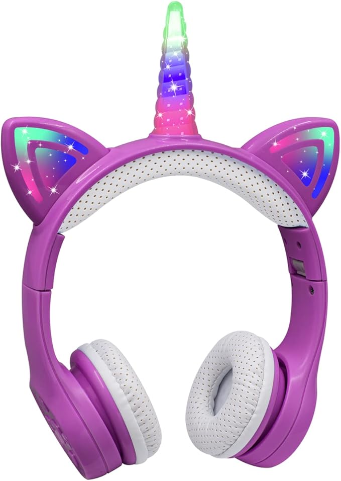 Unicorn Kids Headphones, Unicorn Bluetooth Headphone Foldable for Girls Boys Toddlers Tablet School Travel,Light Up Kids Wireless Headphone Birthday Gifts (Dark Purple)