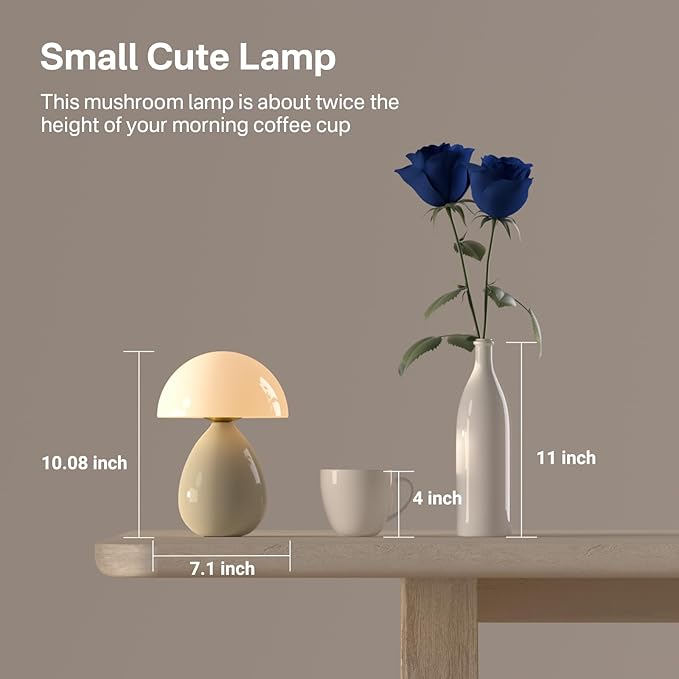 Mushroom Lamp Table Lamp for Bedroom,Desk Lamp Bedside Small Lamps for Living Room Night Stands,Table Lamps Cute Modern Mid Century Lamps,Unique Ice Crackle Ceramic Living Room Decor(Cream)