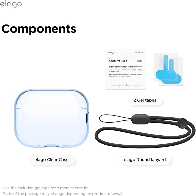 elago Clear Case Compatible with AirPods Pro 3 Case Clear Cover - Lanyard Included, Strap Included, Reduced Yellowing, Shockproof, Full Protection, Soft TPU (Aqua Blue)
