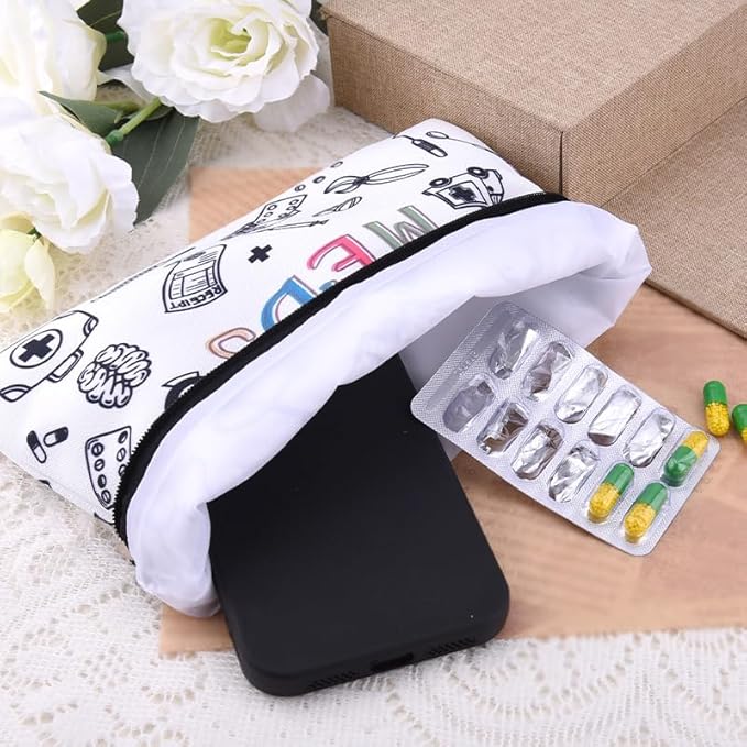 Meds Medicine Bag for Purse Bag Nurse Doctor Birthday Christmas Gifts for Women Men Friend Medicine Travel Makeup Bags Pouch for Purse Medical Medication Organizer Bag Pouch
