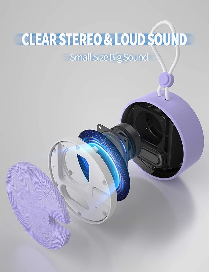 INSMY C12 IPX7 Waterproof Shower Bluetooth Speaker, Portable Small Speaker, Speakers Bluetooth Wireless Loud Clear Sound Support TF Card Suction Cup for Kayak Canoe Beach Gift (Purple)