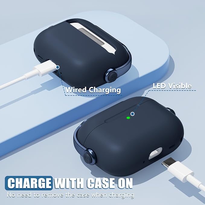 for Airpods Pro 3 Case,Safety Lock Cases for Apple Airpod Pro 3 (2025) with Cleaner Kit, Drop Protection Air pods Pro3 Case Cover for Men for Women with Keychain,Blue
