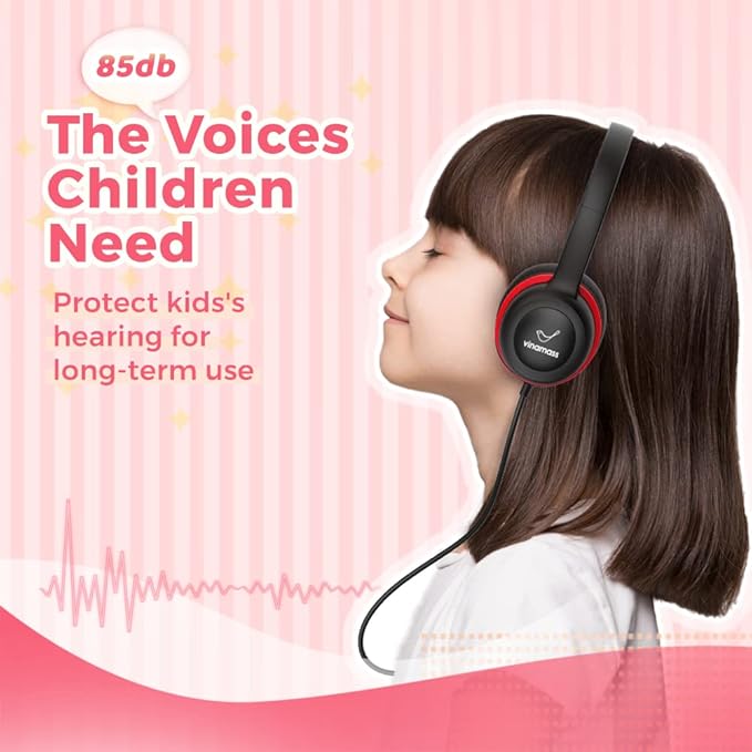 Kids Headphones, Wired Headphones for Kid with Safe Volume Limiter, Kid Headphone with Cord 3.5mm Jack, On-Ear Girls Boys Toddler Headphone for School 