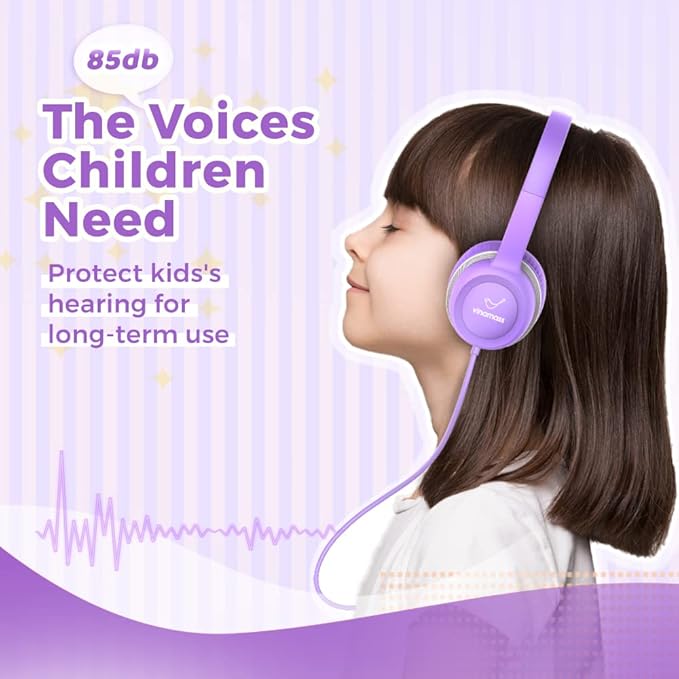 Kids Headphones, Wired Headphones for Kid with Safe Volume Limiter, Kid Headphone with Cord 3.5mm Jack, On-Ear Girls Boys Toddler Headphone for School