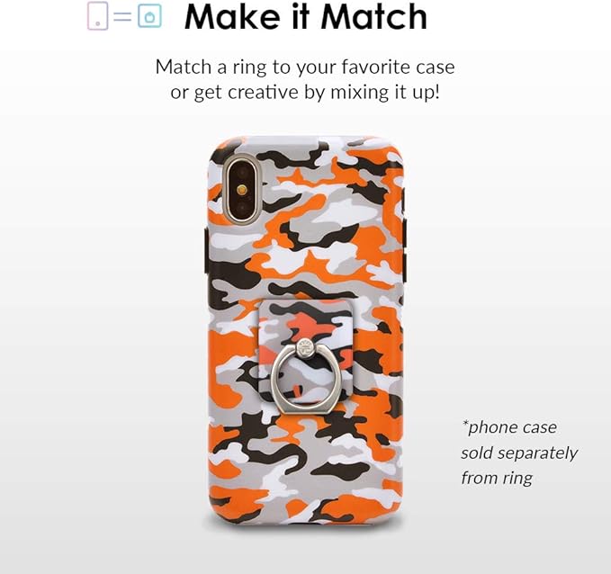 Velvet Caviar Cell Phone Ring Holder - Finger Ring & Stand - Improves Phone Grip Compatible with iPhone, Galaxy and Most Cases (Except Silicone/Leather) - Orange Camo