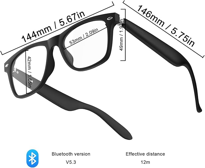 Bluetooth Smart Glasses with Camera for Sports/Cycling/Running, Bone-Conduction Music Glasses, Intelligent Voice Navigation, Anti-Blue Light Glasses(Black