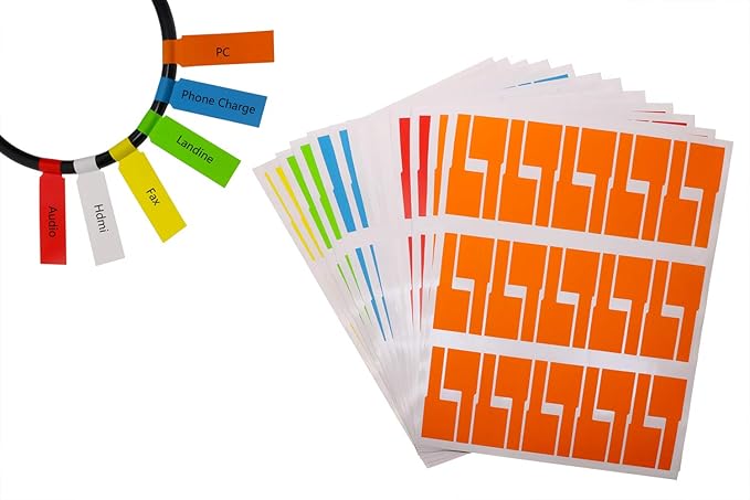 Mini Skater 180 Packs Self Adhesive Cable Labels Waterproof Assorted Color Tear Resistant 6 Sheet Label Stickers for Office Work School Computer Cord Laser Printer