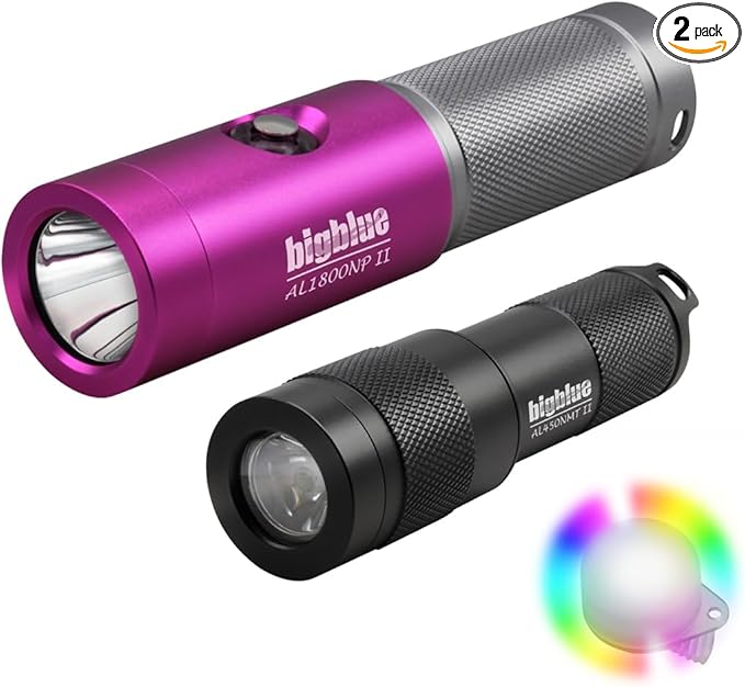 Bigblue AL1800NP and AL450NM-II Tail Dive Light Combo Pack with 8-Color Easy Clip - Black/Pink